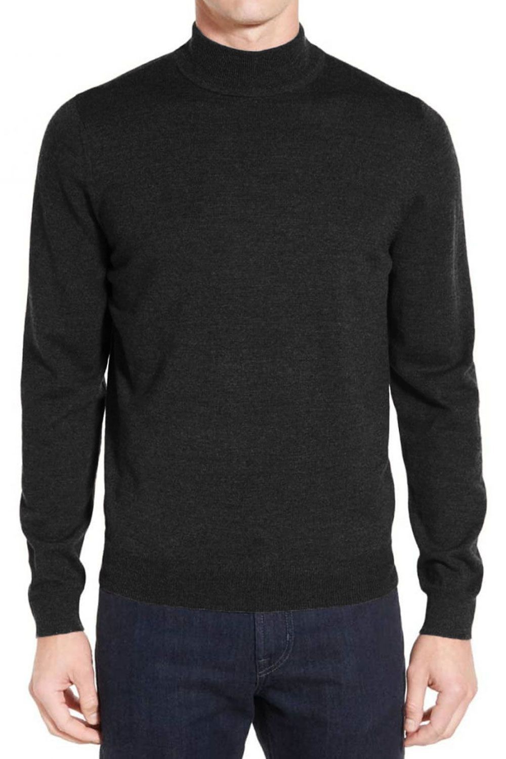 Pull anthracite en laine col cheminé