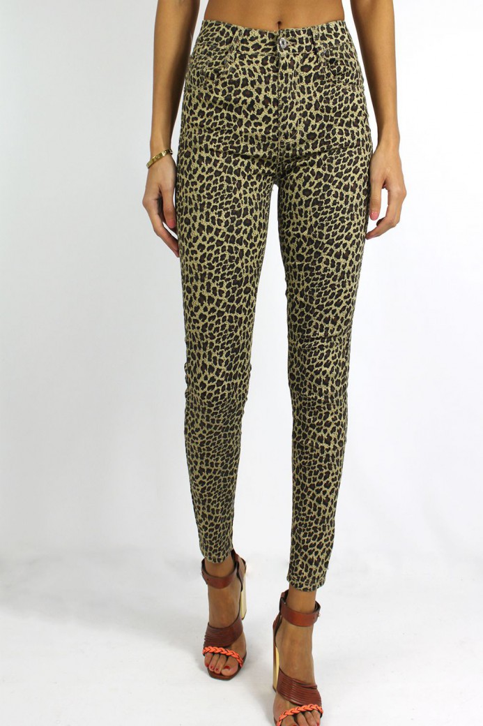 Jeans motifs léopard beige