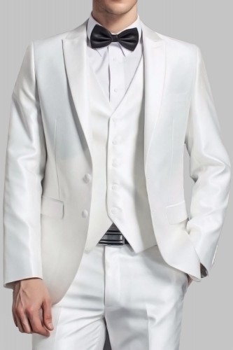 Costume blanc en satin 2 boutons